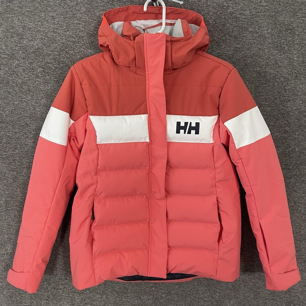 Helly Hansen Ski Jacket Youth 14 Pink Colorblock Hooded Insulated Life Pocket